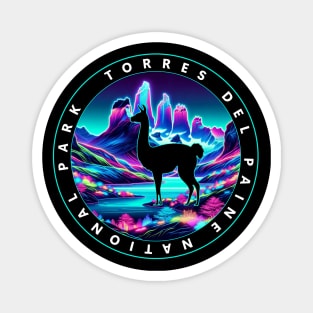 Chilean Torres Del Paine Wildlife Moonlit Neon Silhouette Magnet